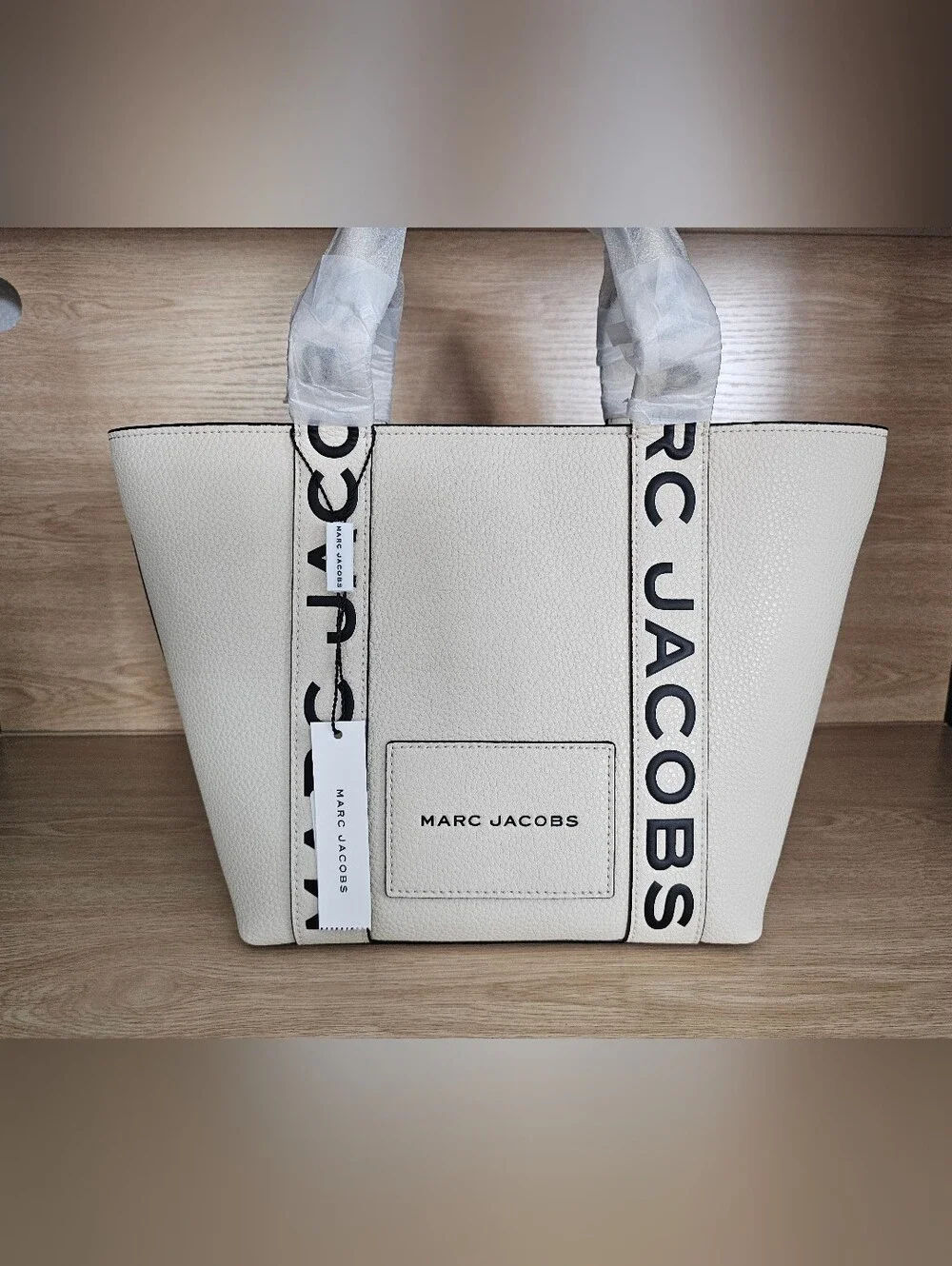 Marc Jacobs Marshmallow Pebbled Leather Tote with Logo Straps
